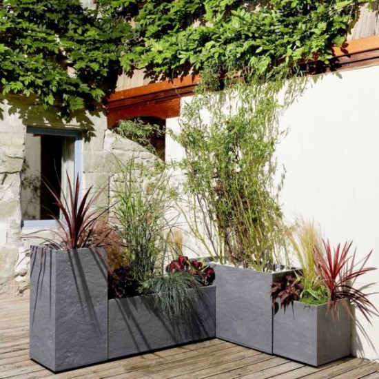 Jardiniera mare patrata gri 39,5x39,5x43,5 cm STONE